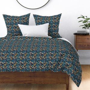 Seamless Pattern - Yellow-Brown Flowers on Textured Blue Background product image (2)