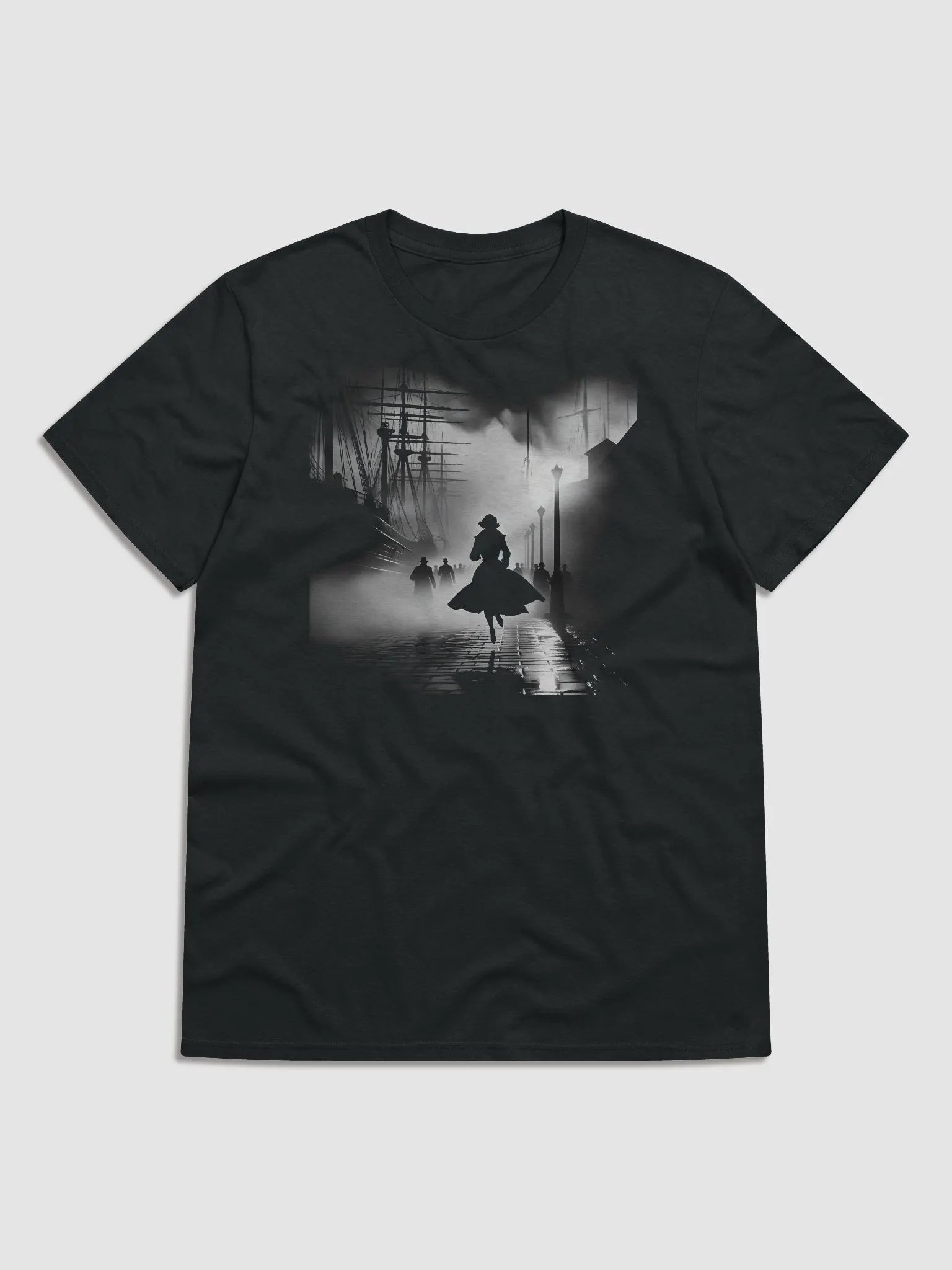 Noir Escape on the Misty Docks (Front Print Womens Tee) product image (1)
