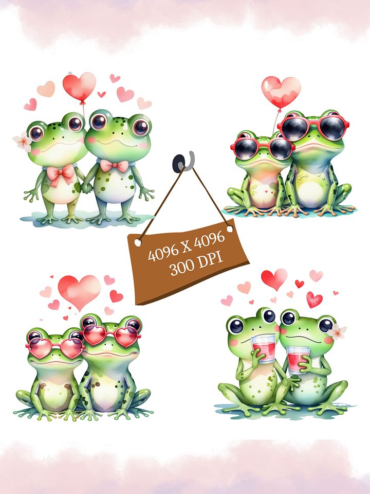 21 Watercolor Valentines Frog Clipart Bundle product image (2)