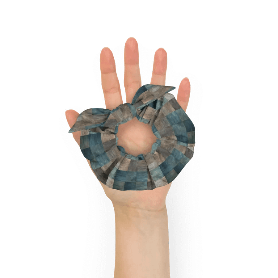 Hair Scrunchie - Checkered Pattern in Blues, Greens, and Browns product image (6)