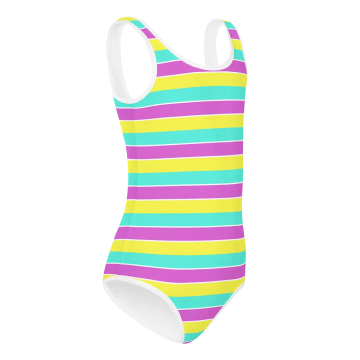 Colorful Swimsuit for Girls with stripes, Blue, Yellow, Pink, White, Leopard Collection product image (1)
