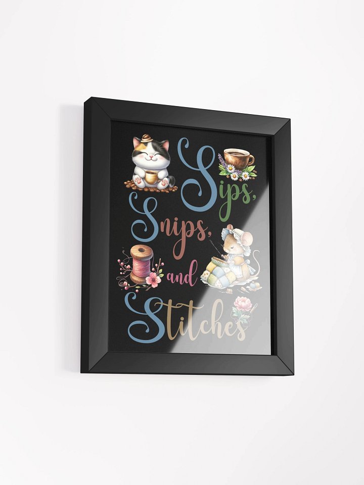 Sips Snips and Stitches Cat Coffee Framed Poster product image (25)