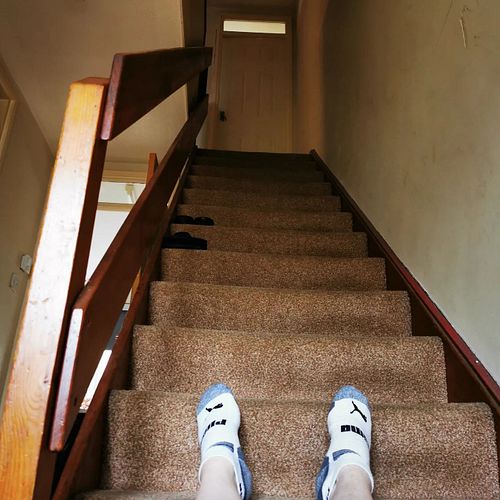 I went flying down the stair today. I am ok but I just lay here for like 30mins.  #gettingold