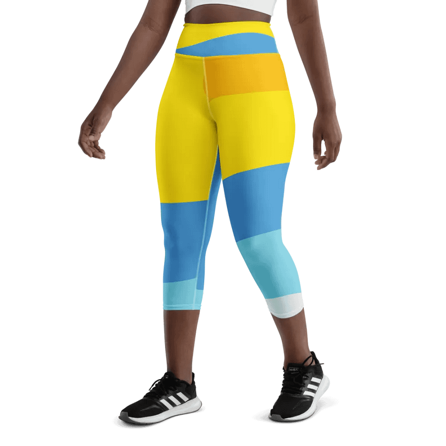 Yellow/Blue Abstract All-Over Geometric Print Capri Leggings product image (7)