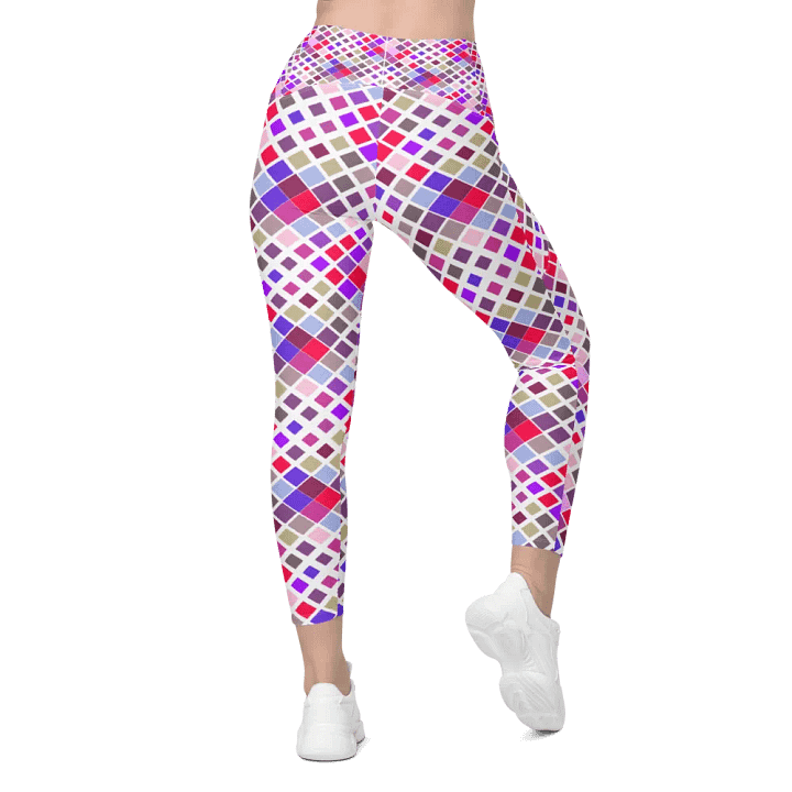 Colorful Square Pattern Design Leggings with Pocket - v12 product image (1)
