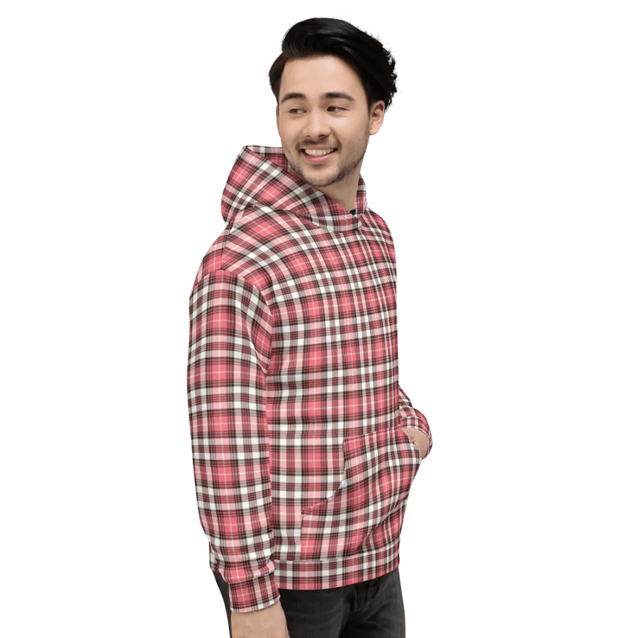 Coral Pink, Black, and White Plaid Hoodie product image (5)