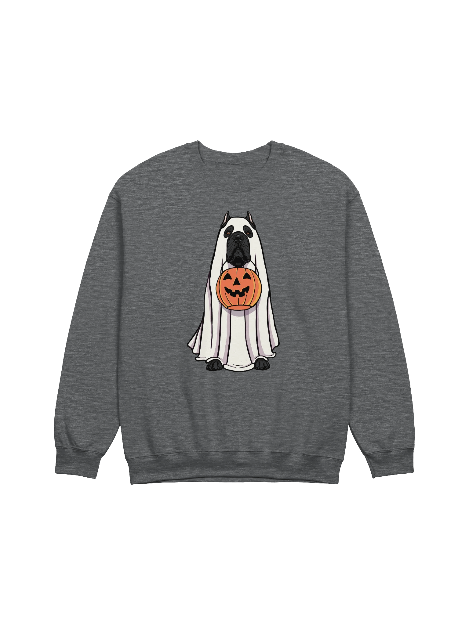 Funny Halloween Cane Corso(Black) Sweatshirt | Funny Cane Corso Wearing a Ghost Costume and Holding a Pumpkin Basket product image (3)