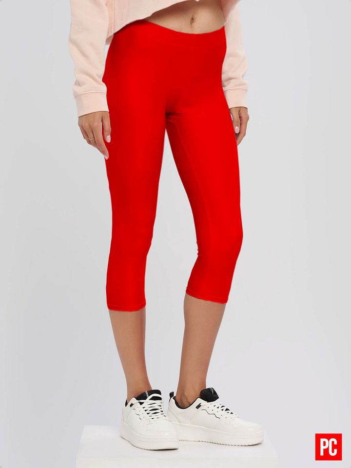 Plain Color Red Capri Leggings product image (2)