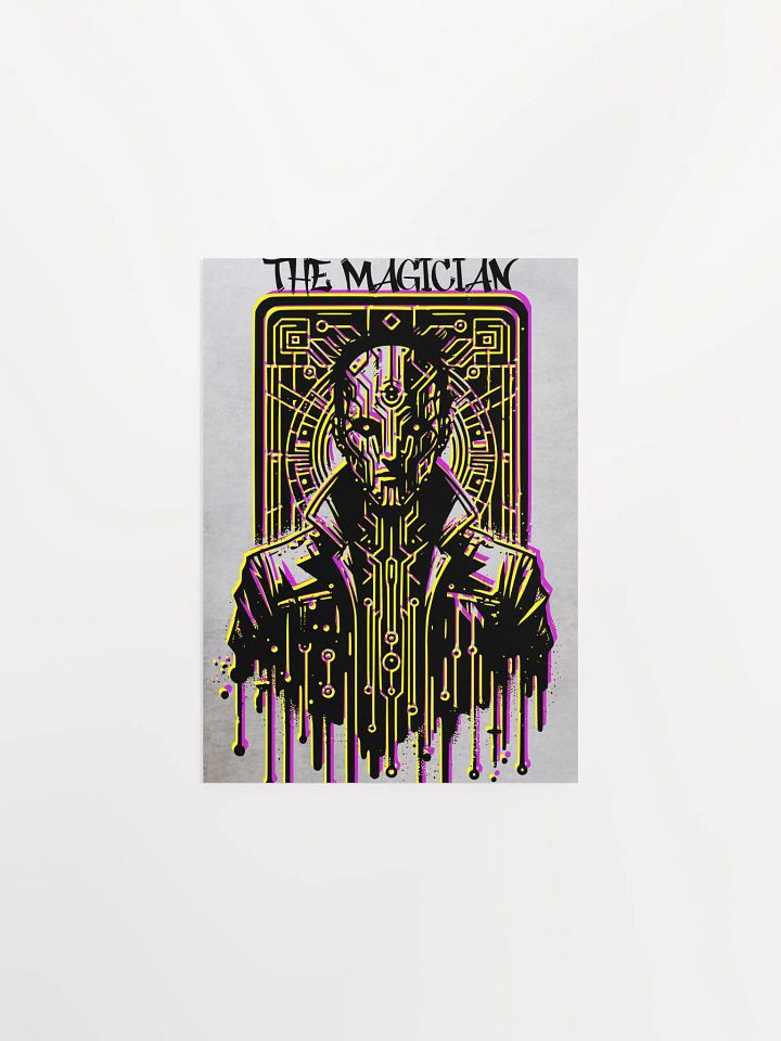 Cyberpunk Tarot Wall Art Poster – "The Magician" Card Featuring Cybernetic Character in Leather Coat – Graffiti Stencil Style Digital Artwork product image (4)