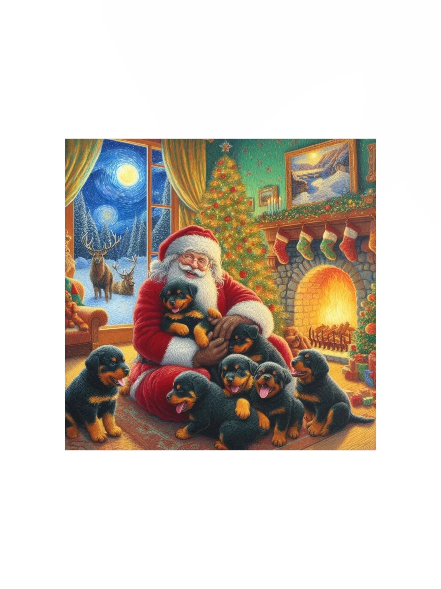 Jolly Santa & Rottweiler Puppies Christmas Poster product image (3)