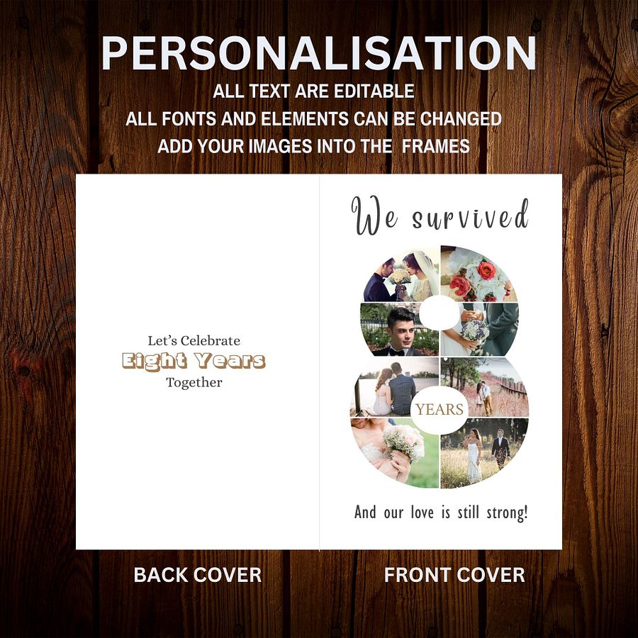 8 Year Anniversary Photo Card Editable Canva Template product image (6)