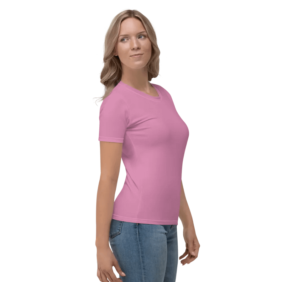 Plain Medium Carnation Pink True Summer Women's Crewneck Polyester Heavyweight Premium T-Shirt by Treasure Pie product image (5)
