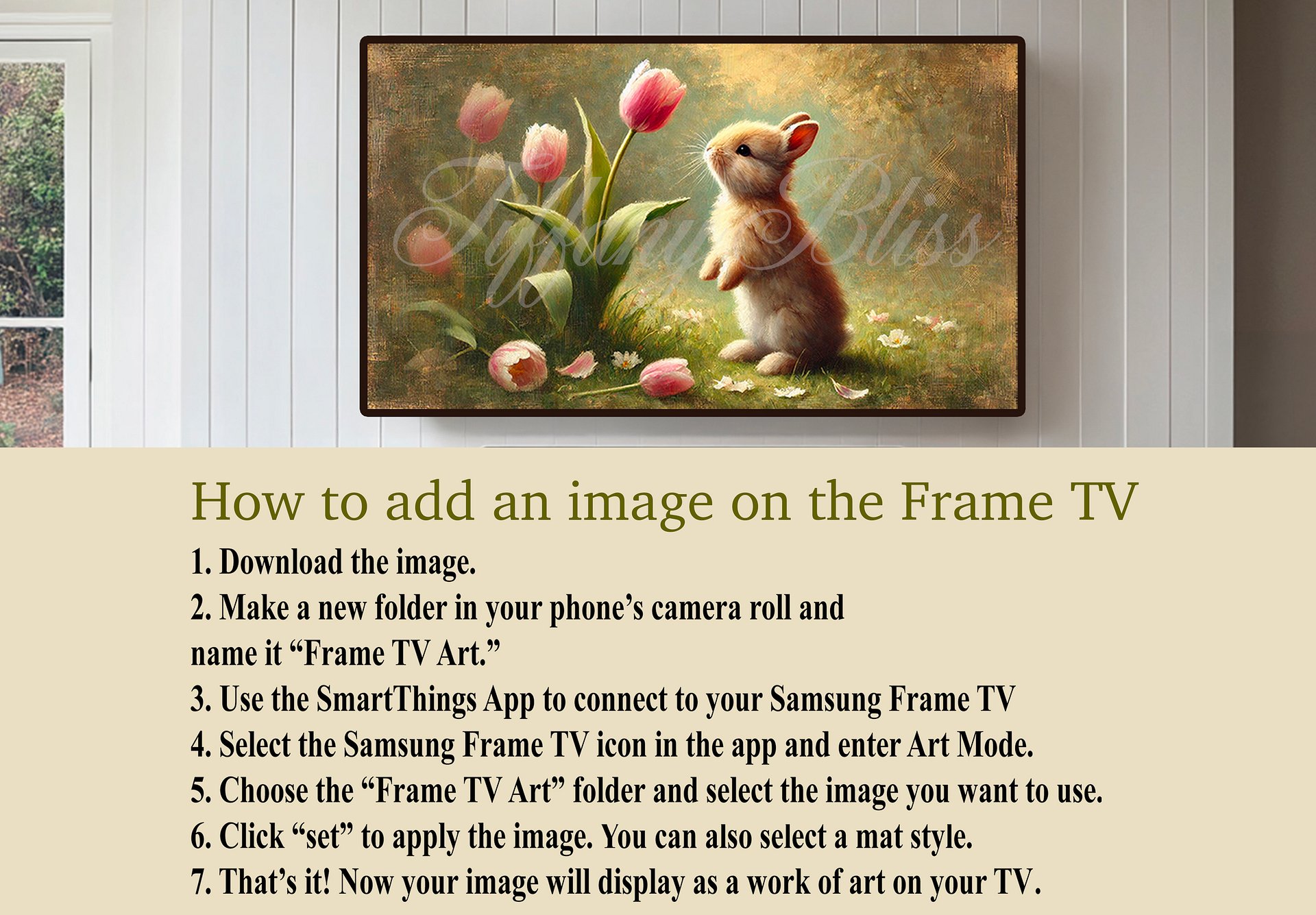 Spring Samsung Frame TV Art, Easter Bunny Tulips Painting, Art for TV, Digital Download product image (5)