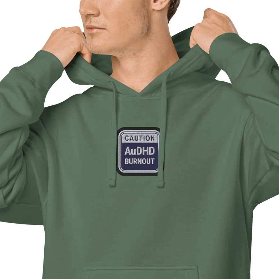 CAUTION: AuDHD BURNOUT embroidered pigment hoodie (navy bubble design 2) product image (4)