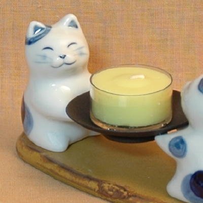 Candle Holder Pair - Japanese Porcelain Cat Neko Rousokutate product image (2)