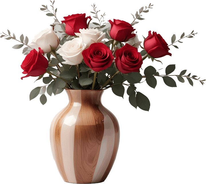 Timeless Elegance – Wooden Vase with Roses PNG product image (1)