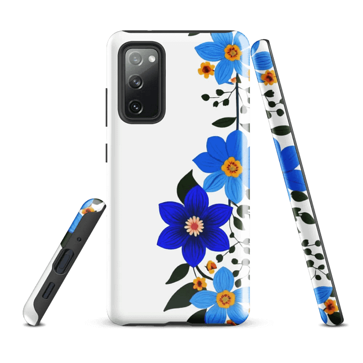 Tough Phone Case for Samsung® - Blue Florals on White product image (1)