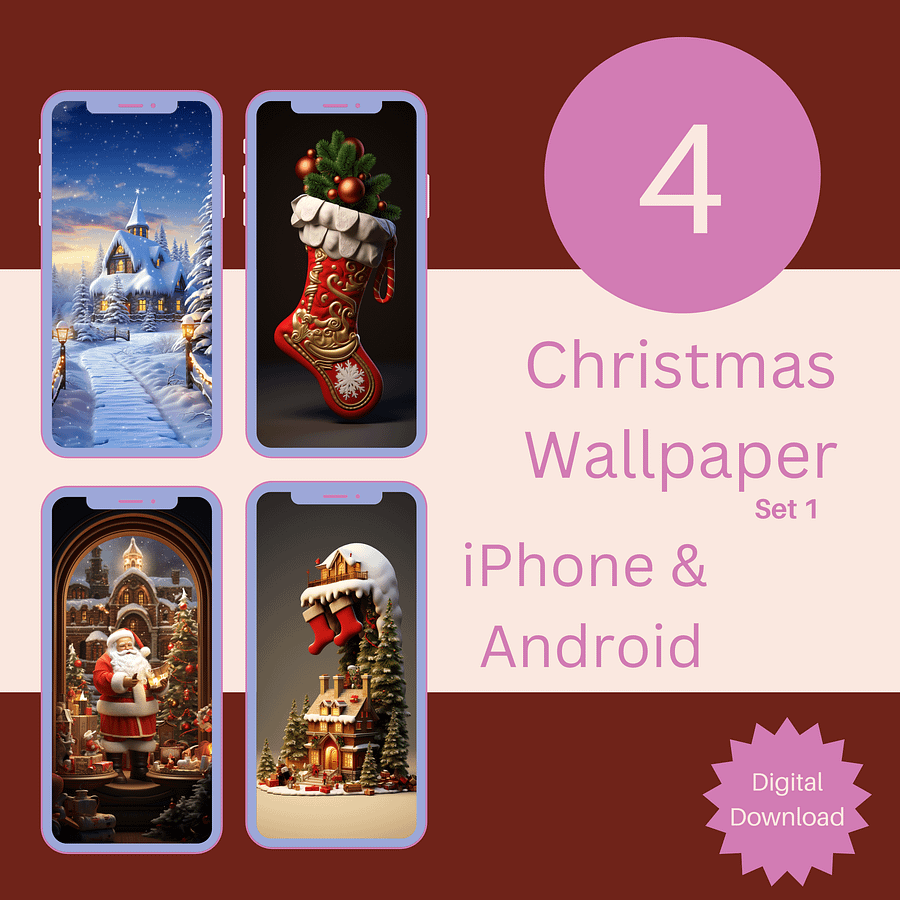 Festive 3D Christmas Wallpaper Pack - Elevate Your Smartphone with Four Merry Holiday Backgrounds for Lock Screen and Wallpaper product image (1)