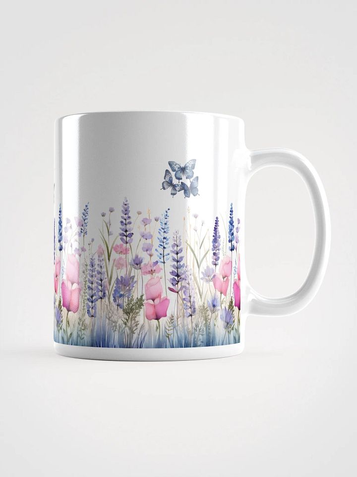 Pastel Wildflower and Blue Butterflies White Mug product image (1)