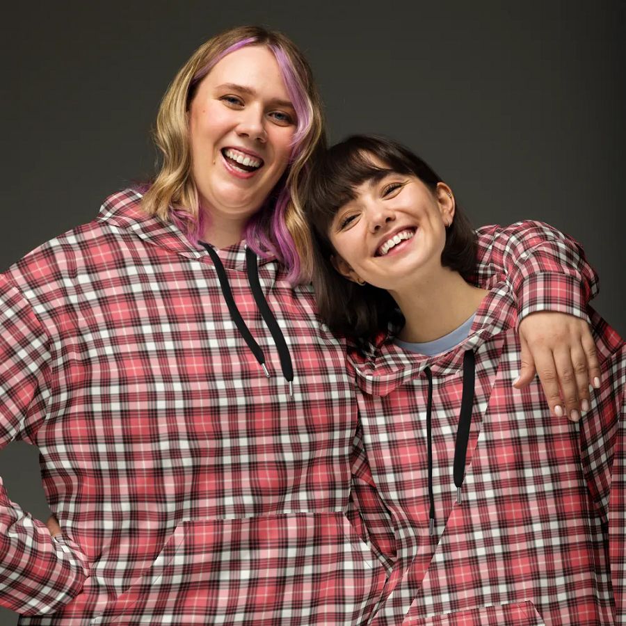 Coral Pink, Black, and White Plaid Hoodie product image (3)