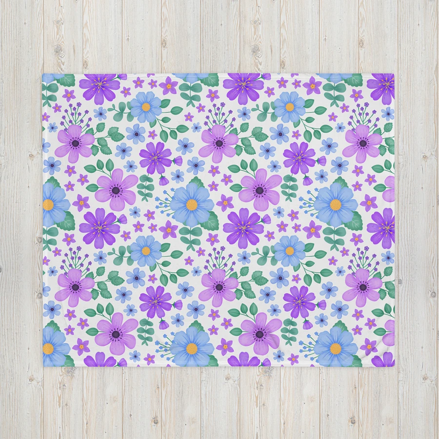 Vibrant Floral Blooms Blue Mauve Purple Blanket - White product image (5)
