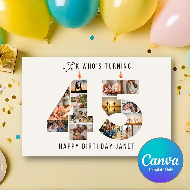 45th Birthday Number Photo Card Canva Template product image (1)