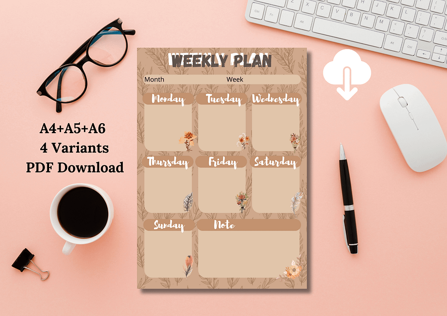 weekly plan, zum ausdrucken, wochenplaner, weekly schedule, routine, weekly planner printable, Undatiertes Wochenplaner Template, pdf a5 a6 product image (3)