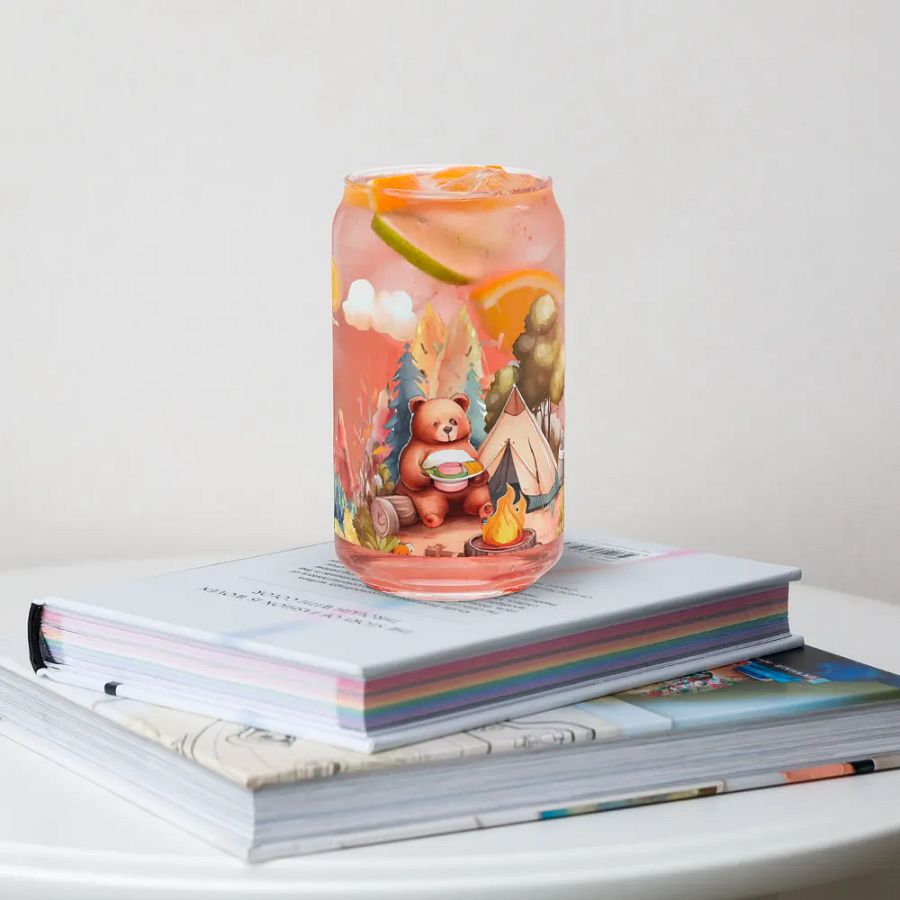 Camping Bear Glass Can | Wilderness Adventure Drinkware product image (4)