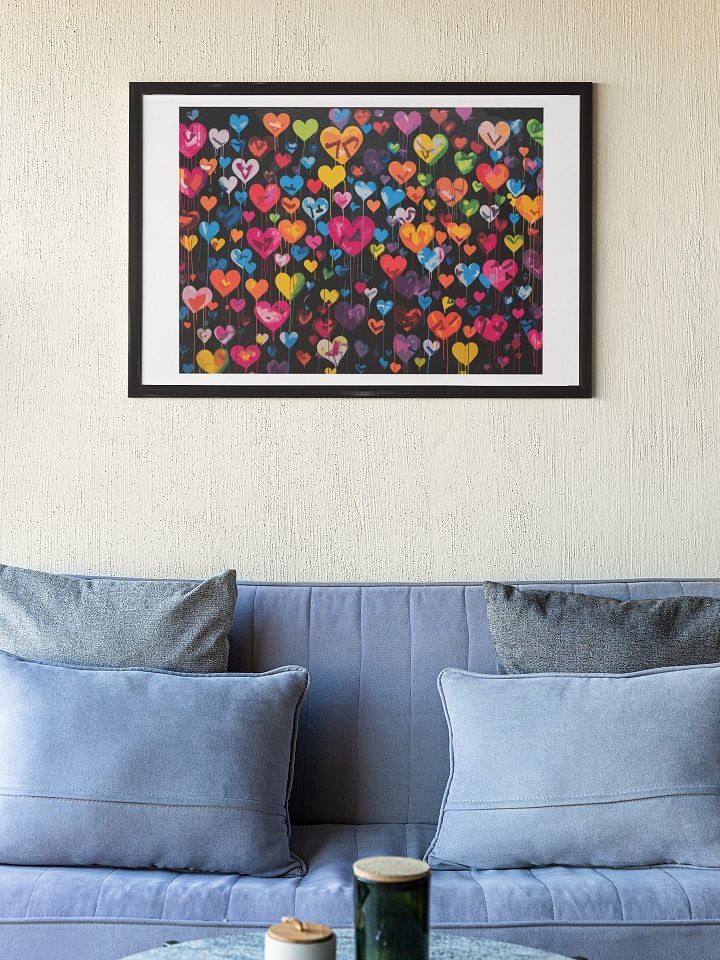 Colorful Hearts Balloon Art Canvas, Romantic Rainbow Love Heart Print, Joyful Wall Art for Bedroom and Living Room, Whimsical Artwork Decor product image (1)