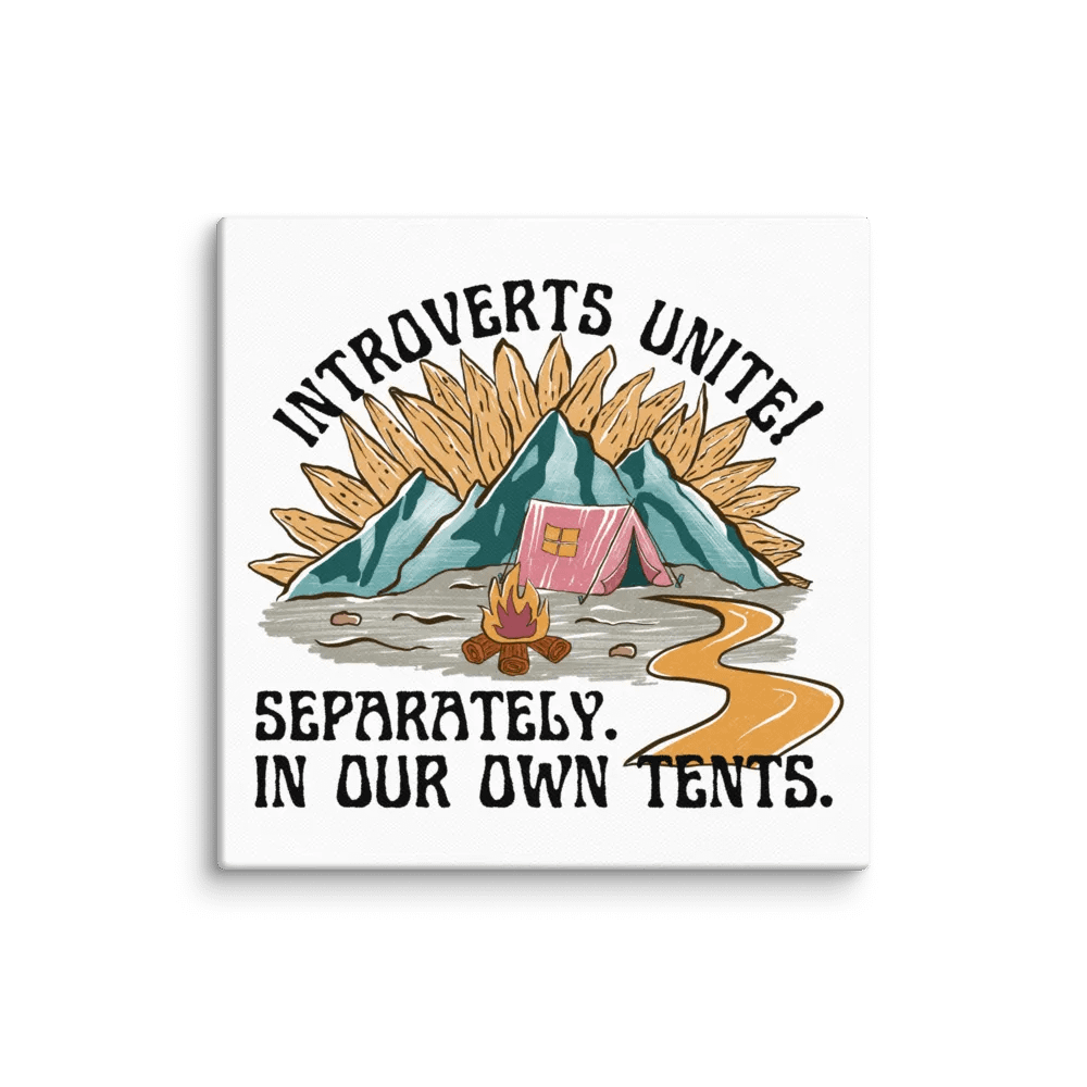 Hand-drawn funny camping introvert retro style canvas wall art product image (2)