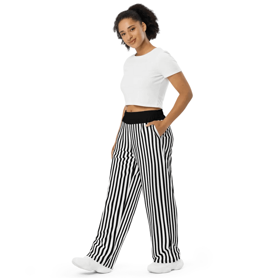 Black and White Thin Stripes/All-Over Wide Leg Pants Print by Sublicolor product image (3)