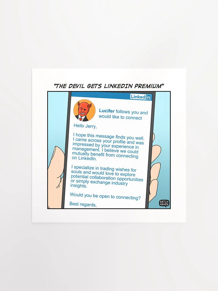 "The Devil gets LinkedIn Premium" poster (10″×10″) product image (1)