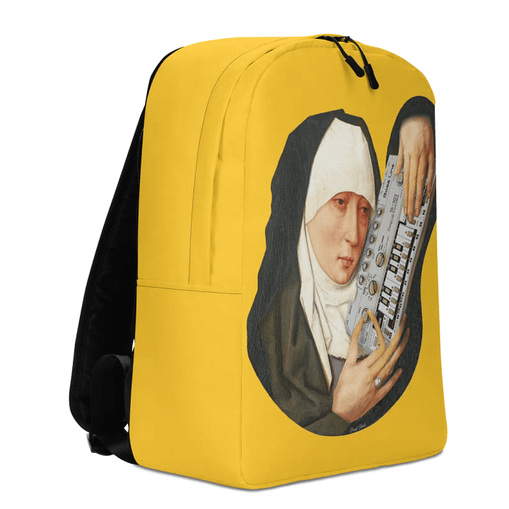Mater Dolorosa meets Roland TB 303 by Frank Fonik Techno EDM Minimalist Full Yellow Backpack product image (1)