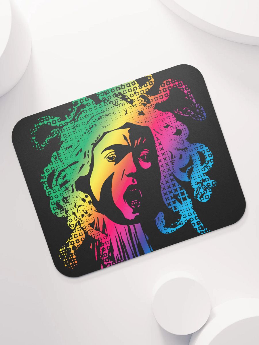Rainbow Halftone Medusa on Dark CloseUp - Mouse pad product image (7)