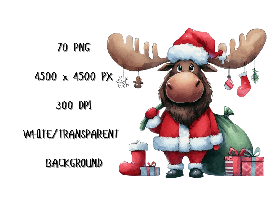 Watercolor Animals in Christmas Santa Claus Costumes PNG, Cute  Christmas Clipart, PNG Download, Christmas PNG Bundle product image (6)