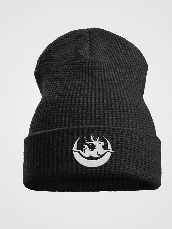 White Embroidered Moonbound Waffle Knit Beanie product image (3)