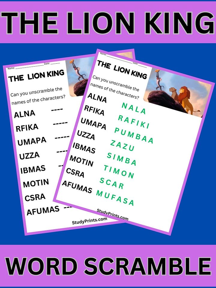 The Lion King Word Scramble product image (1)