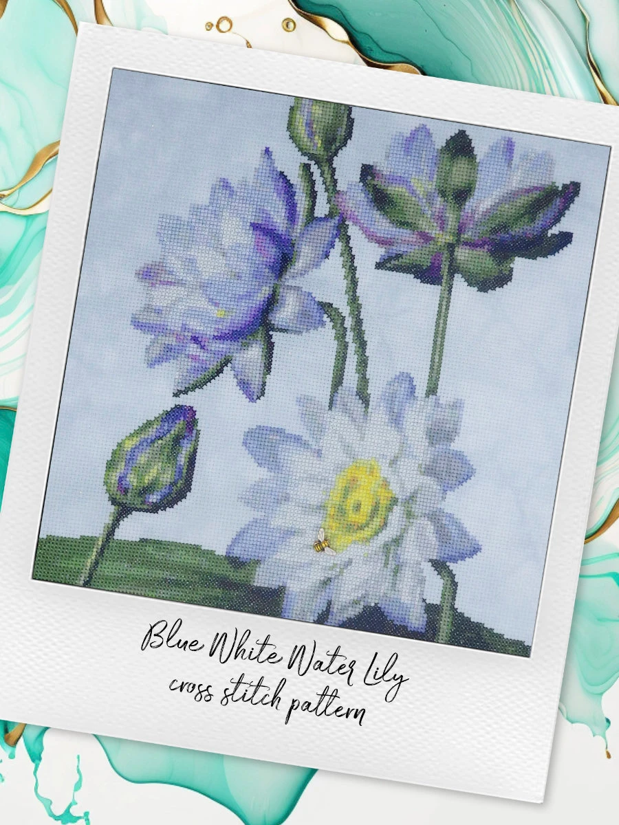 Blue White Water Lily: Floral Cross Stitch Pattern PDF product image (5)