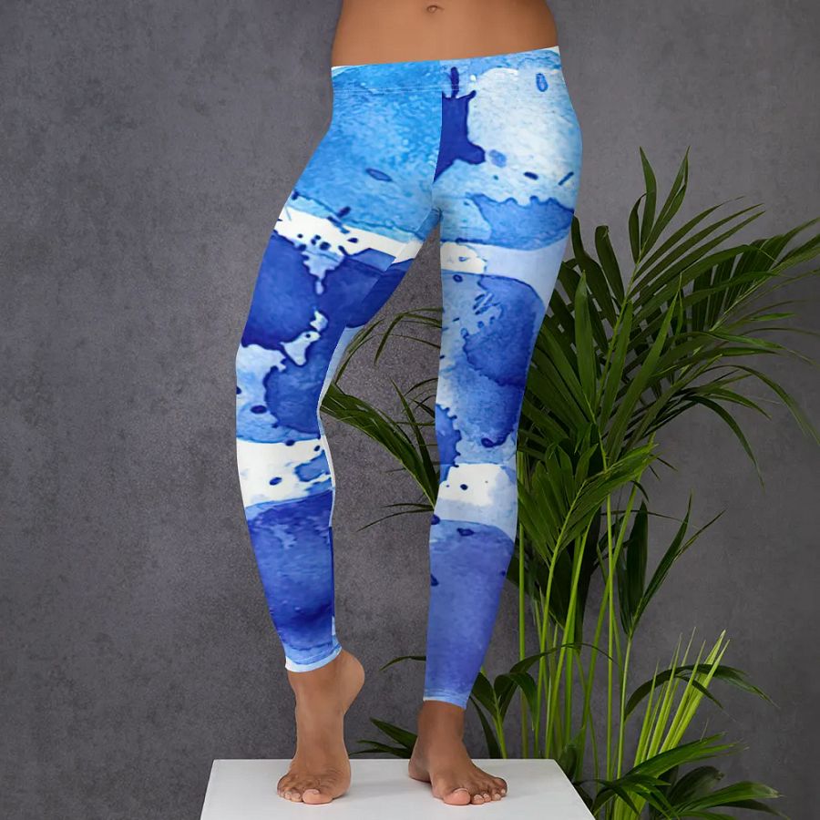 Leggings – Blue Scale Watercolor Print for Artistic & Comfortable Style product image (5)