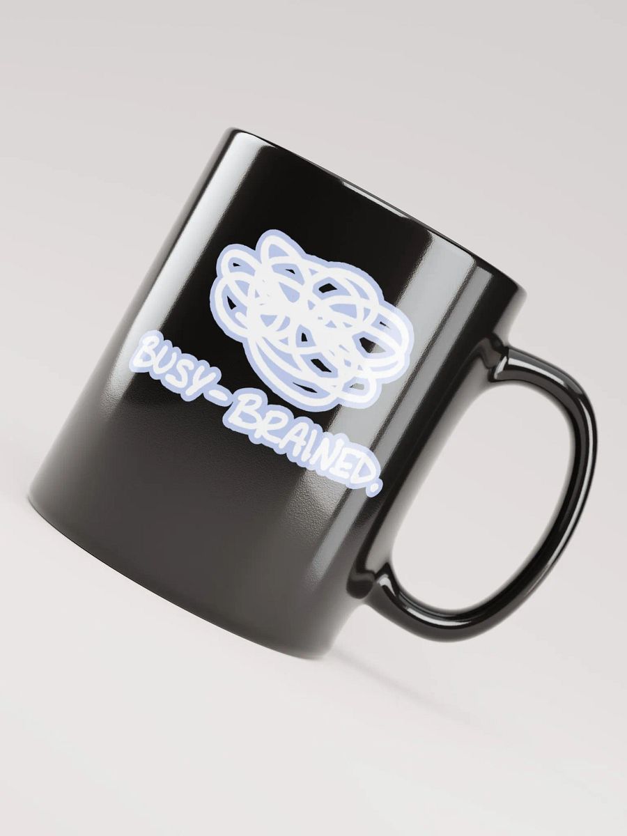 BUSY-BRAINED (lined design, #BDCAEF) glossy black mug product image (6)