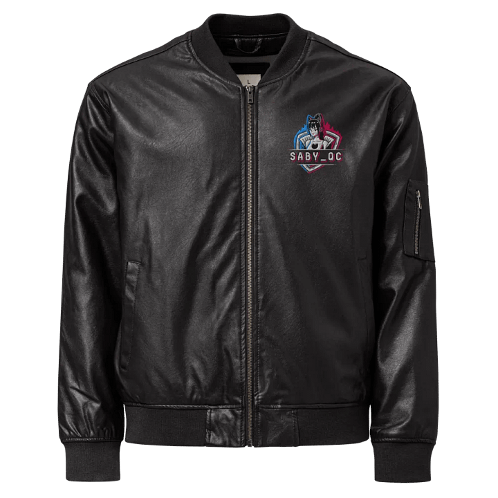 SABY_QC Anime Logo Faux Leather Bomber Jacket product image (1)
