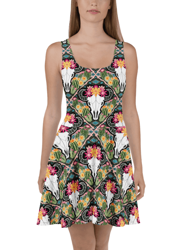 Western Americana Cacti Cow Skater Dress | Cowgirl Fit & Flare | Monique Faella Designs™ product image (1)