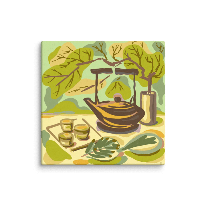 Earthy Teapot and Teacups Canvas Art - Coffee Shop No. 2 product image (1)