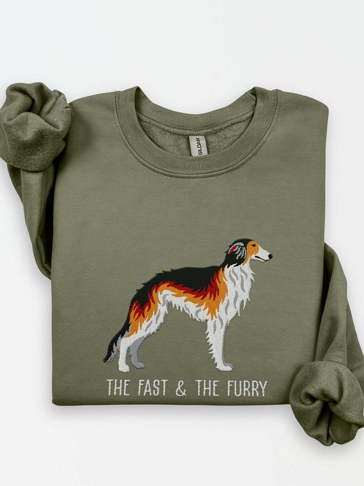 The Fast & The Furry Sweatshirt (Embroidered) of a Silken Windhound(Sable) product image (1)