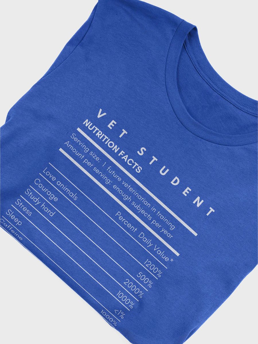 "Vet Student Nutrition Facts" t-shirt (dark background) product image (3)