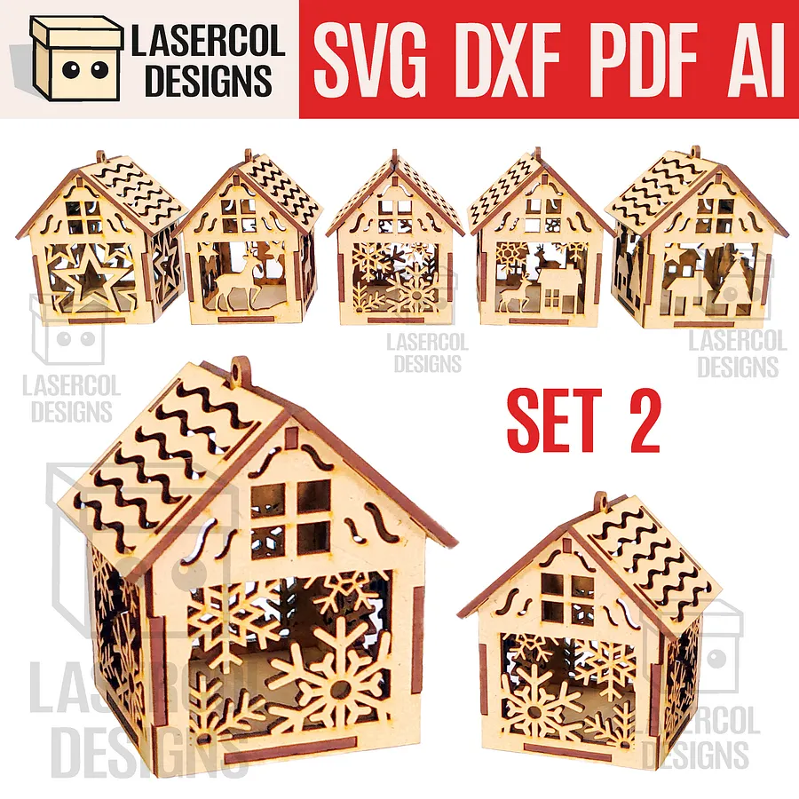 Christmas House Ornaments Bundle (Set 1-2-3-4) - Laser Cut Files product image (4)
