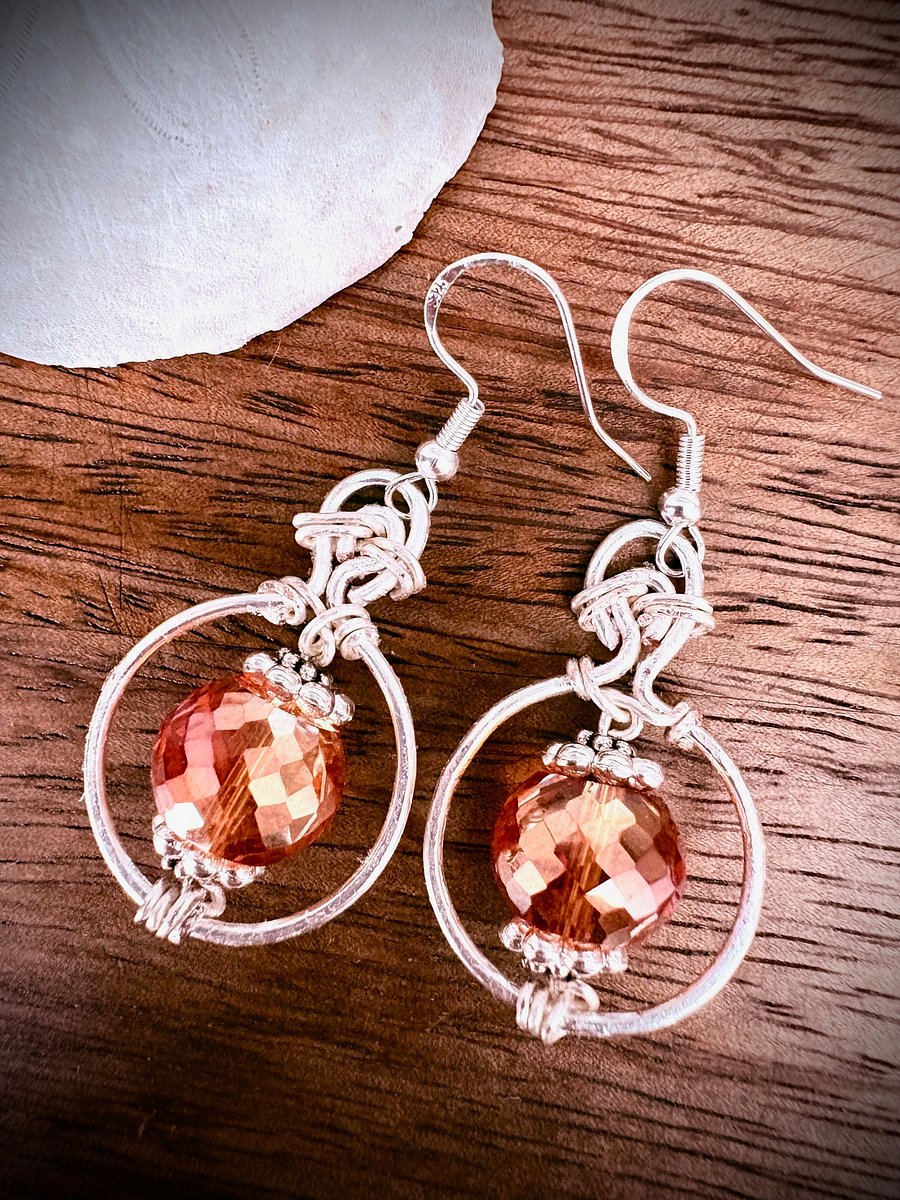 MFD-00231 | Autumn Glow Earrings | Faceted Citrine-Hued Beads | Hammered Silver-Plated Wire & Sterling Silver Hooks | Handmade Jewelry by Monique Faella Designs™ product image (1)