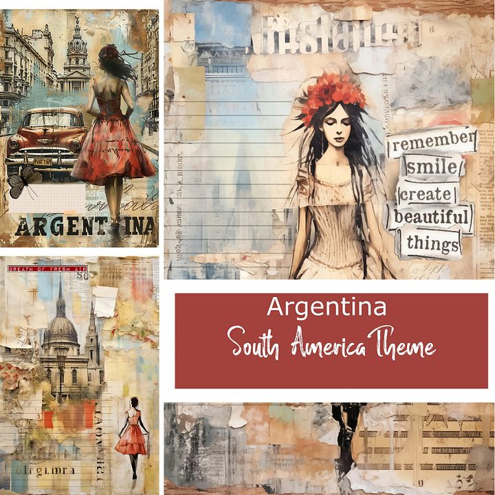 Argentinian Charm: Vintage Journal Pages Collection, South America, Scrapbooking, Card Making, Artistic, Printable, Journaling, Color My World product image (1)
