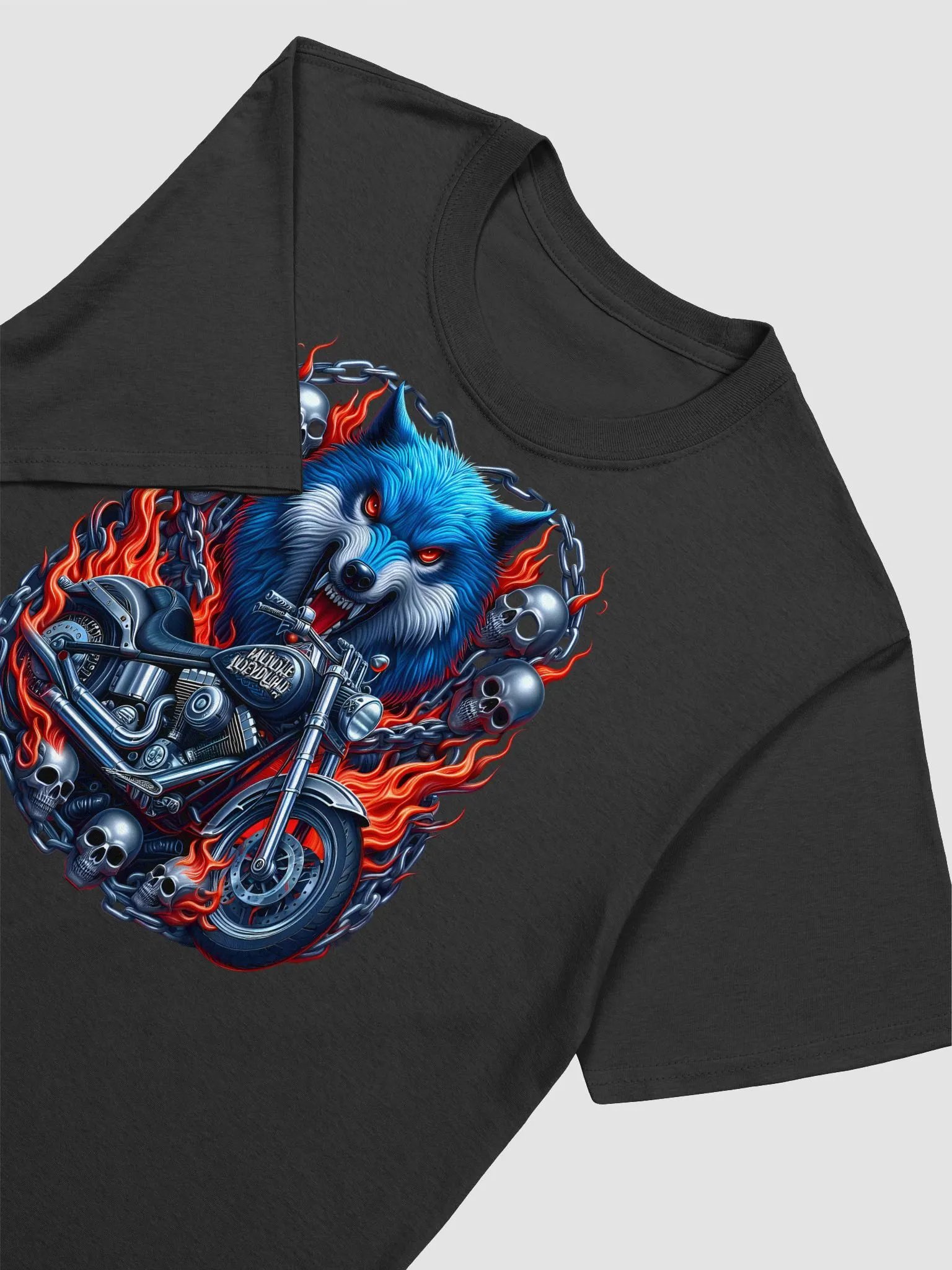 Flaming Wolf Motorcycle Fantasy T-Shirt #33 product image (3)