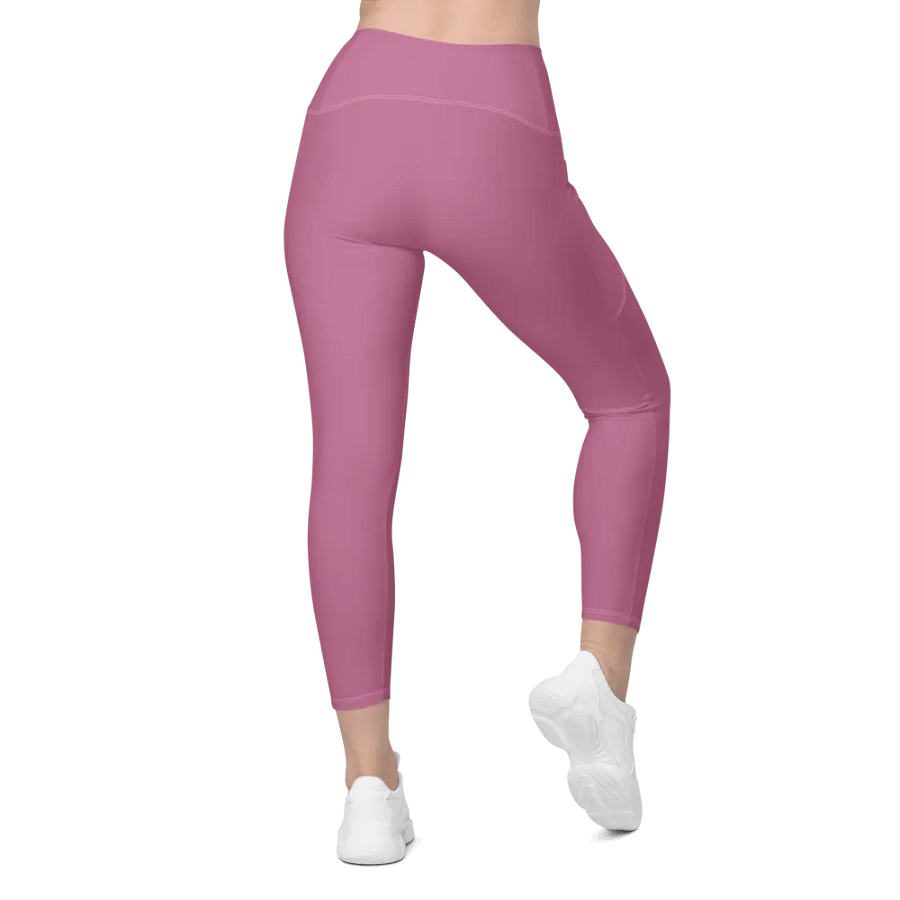Plain Medium Dark Carnation Pink True Summer Women's High Waisted Premium Crossover Leggings with Pockets by Treasure Pie product image (5)